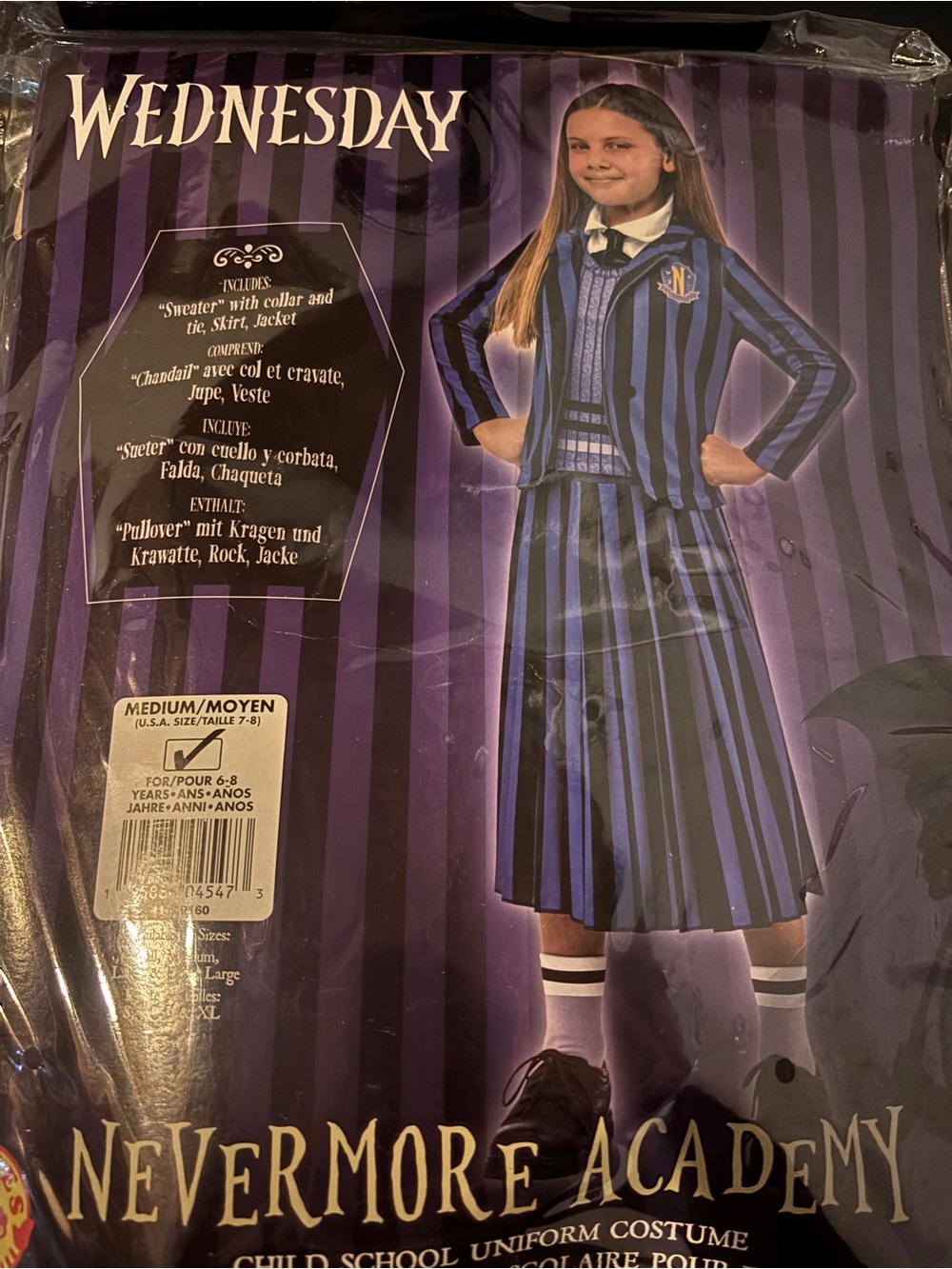 Wednesday Nevermore Academy Girls' Blue and Black Striped School Uniform Costume